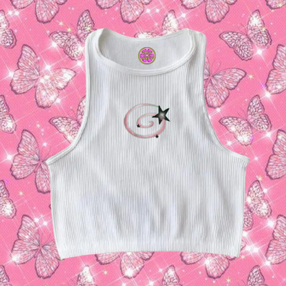 y2k Swirl Crop Tank Top White