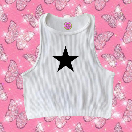 Star Crop Tank Top White