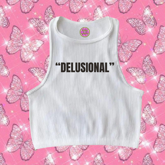 "Delusional" Crop Tank Top White