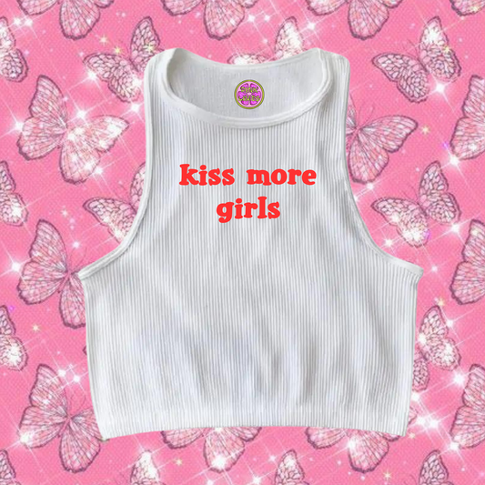 Kiss More Girls Crop Tank Top White