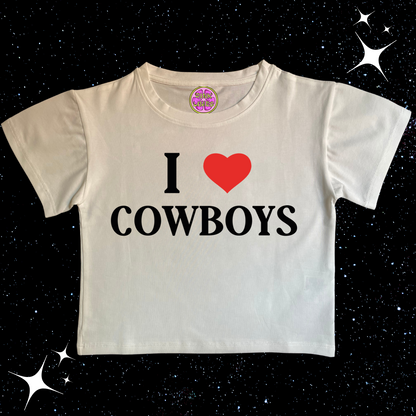 I Love Cowboys Crop Tee White (Red Heart)