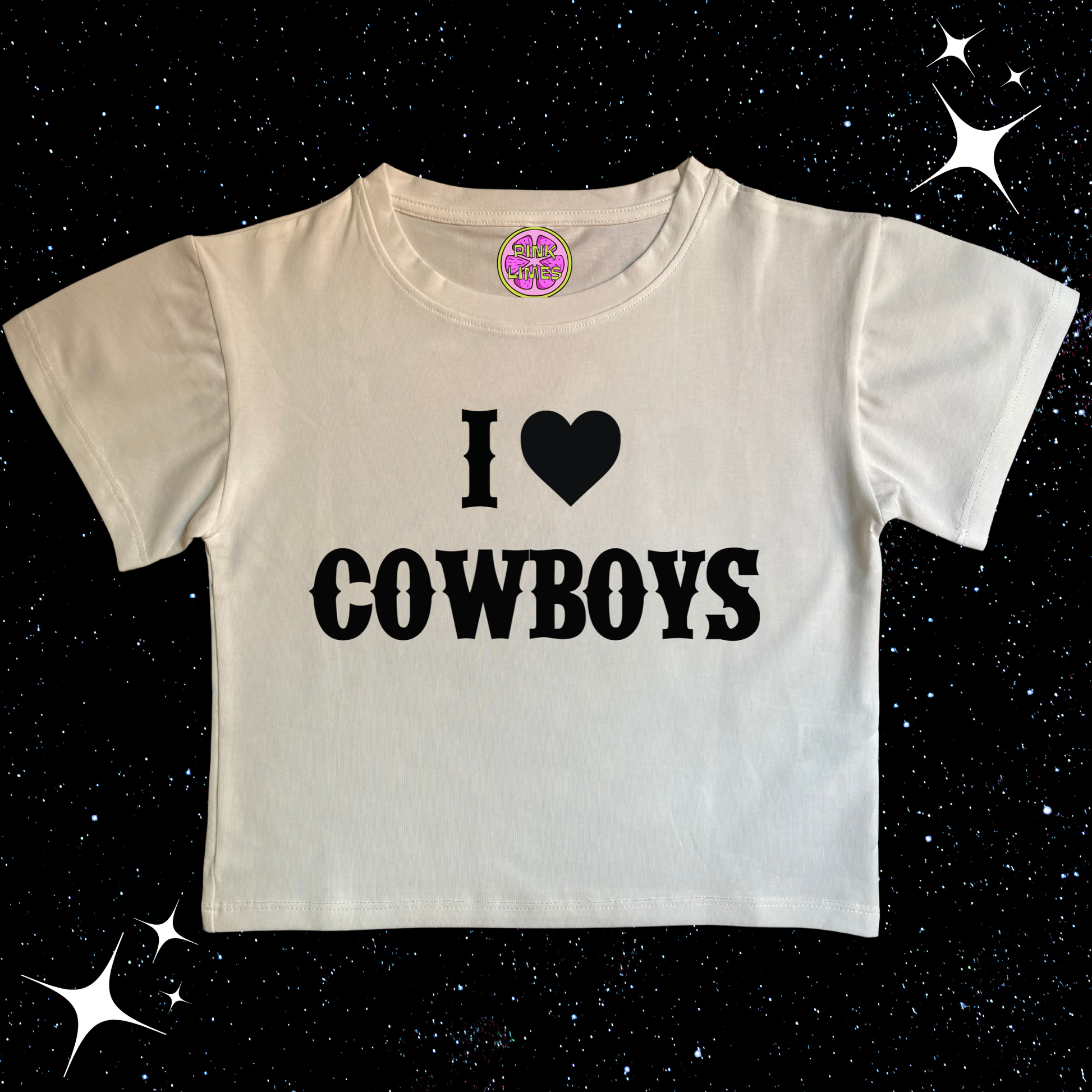 I Love Cowboys Crop Tee White (Black Heart)