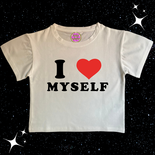 I Love Myself White Crop Tee