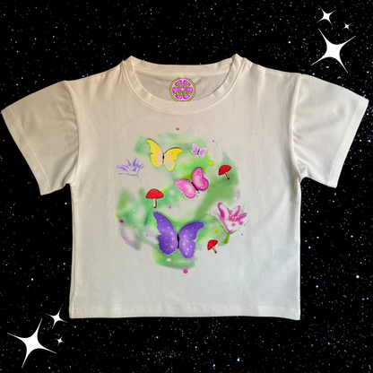 Butterfly Mushroom Print Crop Tee