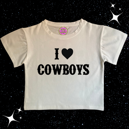 I Love Cowboys Crop Tee White