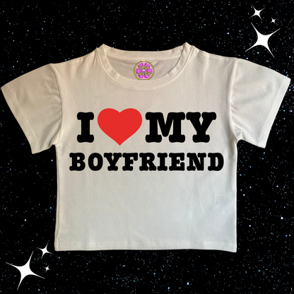 I Love My Boyfriend White Crop Tee