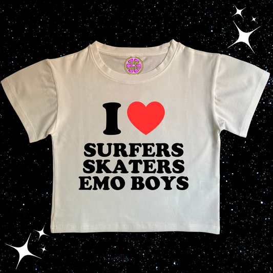 I Love Surfers Skaters Emo Boys Crop Tee