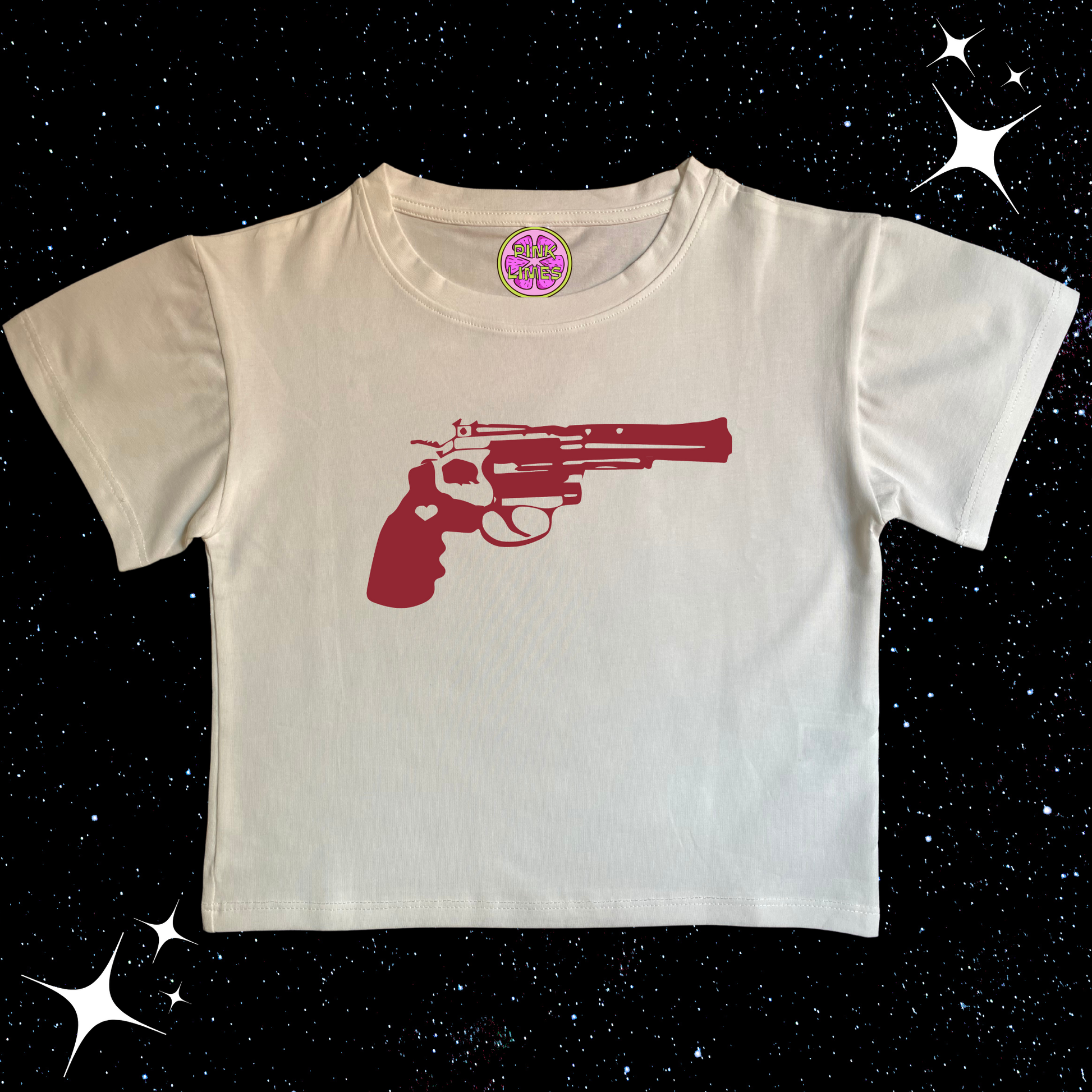 Red Pistol Crop Tee White