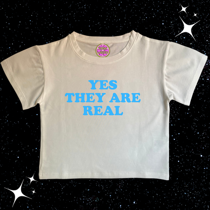 Yes They Are Real Crop Tee White