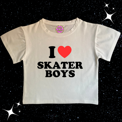 I Love Skater Boys Crop Tee White