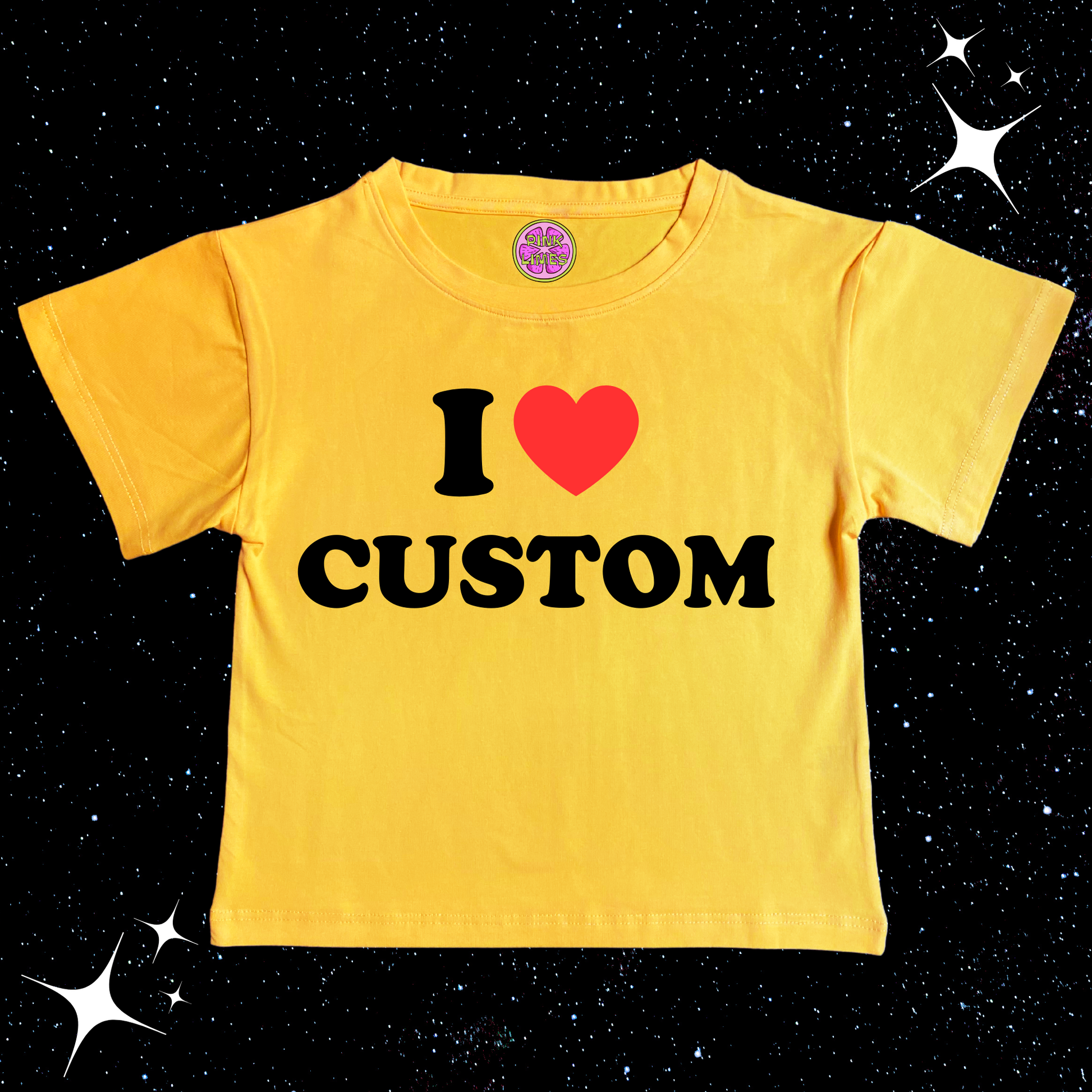 I Love Custom Crop Tee Yellow