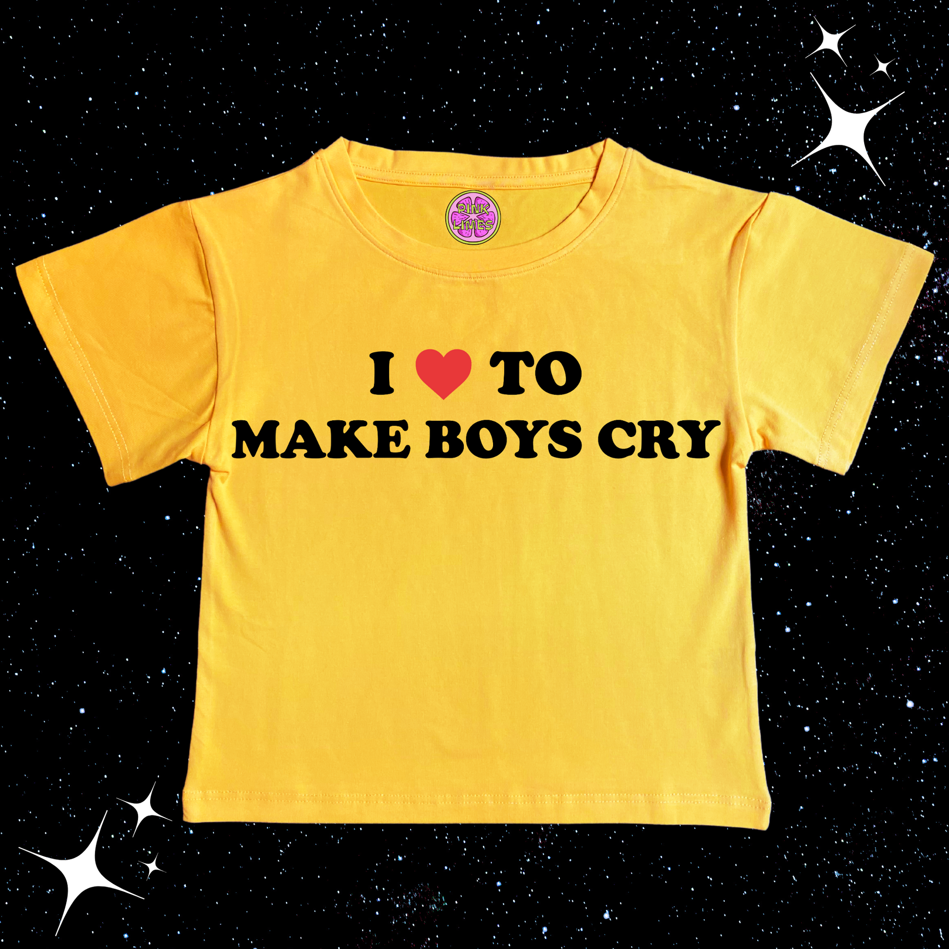 I Love To Make Boys Cry Crop Tee Yellow