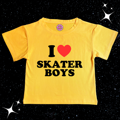 I Love Skater Boys Crop Tee Yellow