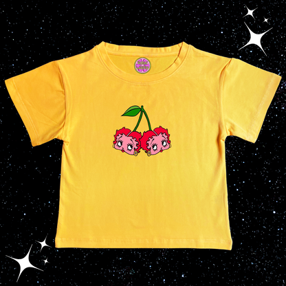 Cherry Dice Crop Tee Yellow