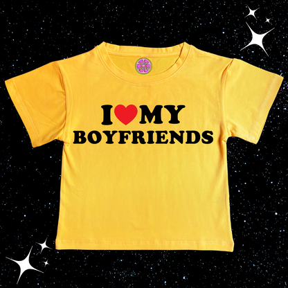 I Love My Boyfriends Crop Tee Yellow