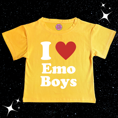 I Love Emo Boys Crop Tee Yellow