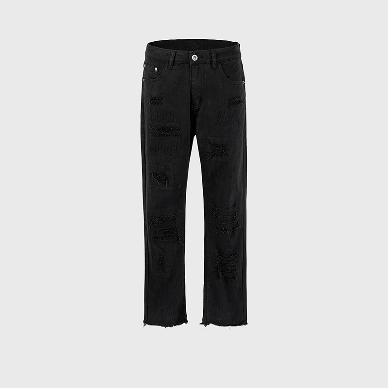 Ripped Straight Leg Jeans Black PinkLimes Trending Streetwear