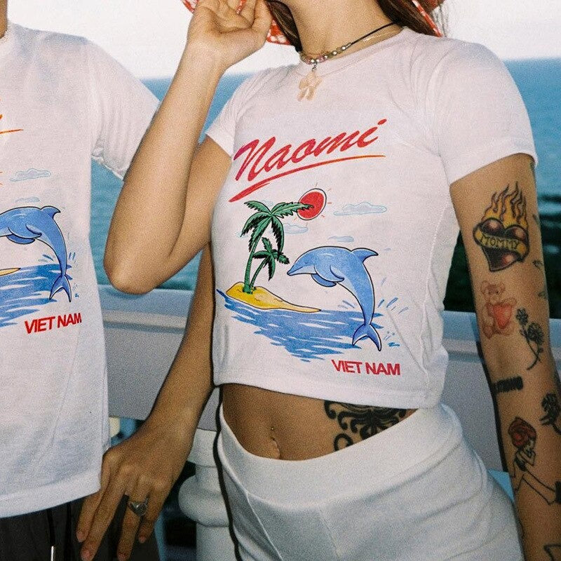 Beach Illustration Crop Tee